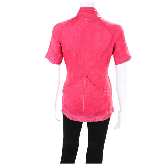 RARE Lululemon Lace Mesh Cycling Hiking Running Full Zip Jersey Pink 10 MINT - Picture 11 of 15